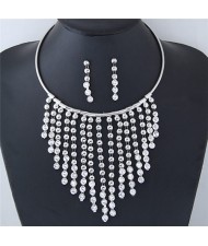 Shining Rhinestone Starry Array Design Fashion Necklace and Earrings Set - Silver
