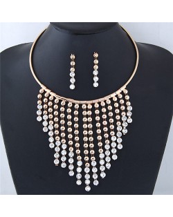 Shining Rhinestone Starry Array Design Fashion Necklace and Earrings Set - Golden