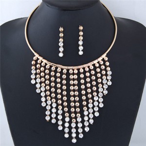 Shining Rhinestone Starry Array Design Fashion Necklace and Earrings Set - Golden