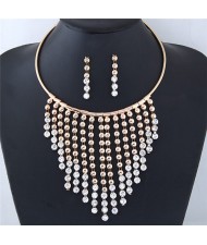 Shining Rhinestone Starry Array Design Fashion Necklace and Earrings Set - Golden