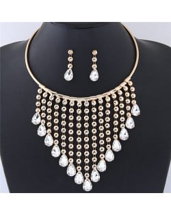 Glistening Waterdrops Chunky Style Costume Necklace and Earrings Set - Golden