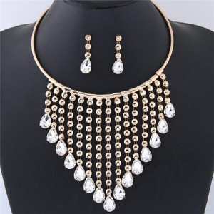 Glistening Waterdrops Chunky Style Costume Necklace and Earrings Set - Golden
