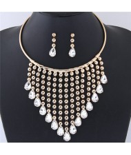 Glistening Waterdrops Chunky Style Costume Necklace and Earrings Set - Golden