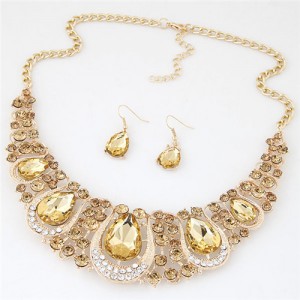 Rhinestone Embellished Resin Gems Combined Waterdrops Theme Collar Necklace and Earrings Set - Champagne