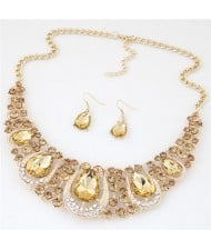 Rhinestone Embellished Resin Gems Combined Waterdrops Theme Collar Necklace and Earrings Set - Champagne