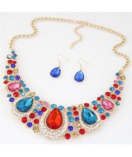 Rhinestone Embellished Resin Gems Combined Waterdrops Theme Collar Necklace and Earrings Set - Multicolor