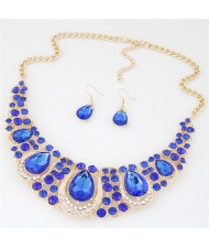 Rhinestone Embellished Resin Gems Combined Waterdrops Theme Collar Necklace and Earrings Set - Blue