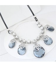Elegant Hollow Rose Attached Glass Gem Pendant Design Costume Necklace - Gray
