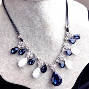 Costrast Color Glass Gems Waterdrop Design Short Rope Fashion Necklace