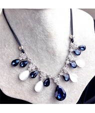 Costrast Color Glass Gems Waterdrop Design Short Rope Fashion Necklace