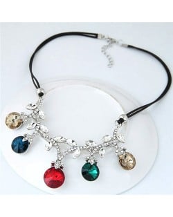 Shining Leaves and Fruit Design Rope Fashion Necklace - Multicolor