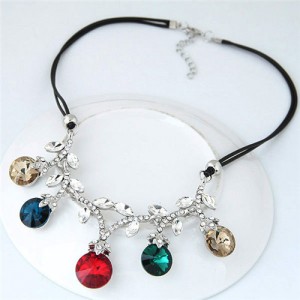 Shining Leaves and Fruit Design Rope Fashion Necklace - Multicolor