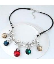 Shining Leaves and Fruit Design Rope Fashion Necklace - Multicolor