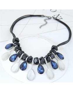 Opal and Glass Gem Design Rope Fashion Necklace