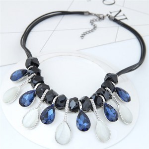 Opal and Glass Gem Design Rope Fashion Necklace