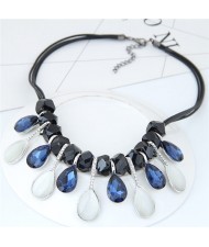 Opal and Glass Gem Design Rope Fashion Necklace