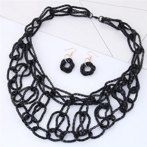 Linked Alloy Chunky Chain Design Costume Necklace and Earrings Set - Black