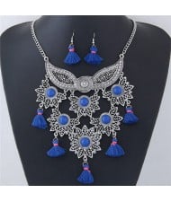 Alloy Leaves and Mask Combo with Tassels Design Fashion Necklace and Earrings Set - Blue