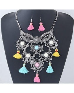 Alloy Leaves and Mask Combo with Tassels Design Fashion Necklace and Earrings Set - Multicolor