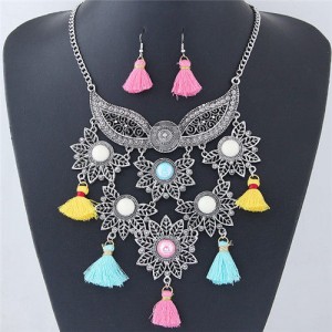 Alloy Leaves and Mask Combo with Tassels Design Fashion Necklace and Earrings Set - Multicolor