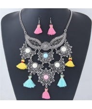Alloy Leaves and Mask Combo with Tassels Design Fashion Necklace and Earrings Set - Multicolor