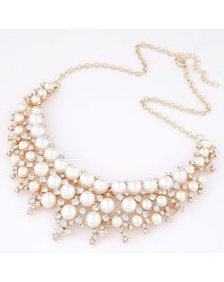 Pearl and Rhinestone Inlaid Collar Fashion Costume Necklace