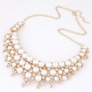 Pearl and Rhinestone Inlaid Collar Fashion Costume Necklace