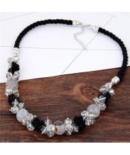 Black Roses and Crystal Beads Combo Short Rope Fashion Necklace