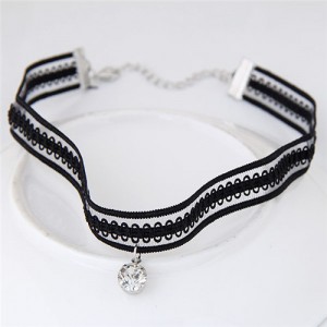 Shining Gem Decorated Lace Band Fashion Necklace