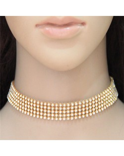 Shining Rhinestone Inlaid Simple Fashion Choker Costume Necklace - Golden