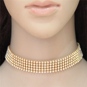 Shining Rhinestone Inlaid Simple Fashion Choker Costume Necklace - Golden