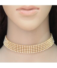 Shining Rhinestone Inlaid Simple Fashion Choker Costume Necklace - Golden