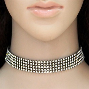 Shining Rhinestone Inlaid Simple Fashion Choker Costume Necklace - Black