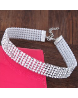 Shining Rhinestone Inlaid Simple Fashion Choker Costume Necklace - Silver