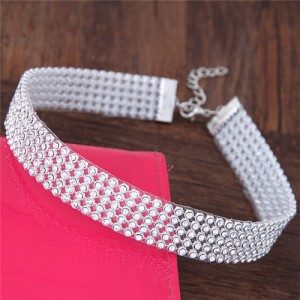 Shining Rhinestone Inlaid Simple Fashion Choker Costume Necklace - Silver