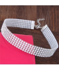Shining Rhinestone Inlaid Simple Fashion Choker Costume Necklace - Silver