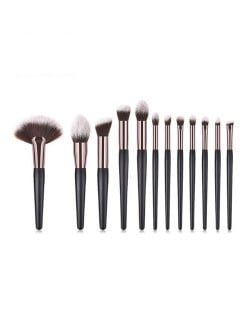 12 pcs Black Wooden Handle Professional Style Fashion Makeup Brushes Set