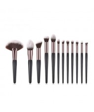 12 pcs Black Wooden Handle Professional Style Fashion Makeup Brushes Set