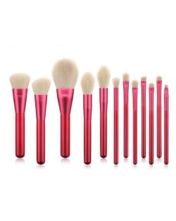 12 pcs Red Wooden Handle Design High Fashion Makeup Brushes Set