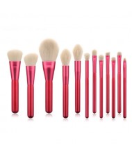 12 pcs Red Wooden Handle Design High Fashion Makeup Brushes Set