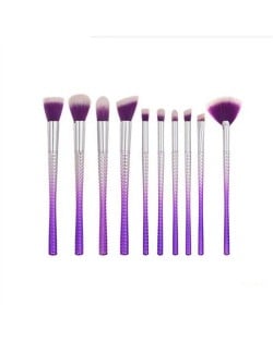 10 pcs Unique Spiral Design Handle Purple Fashion Makeup Brushes Set