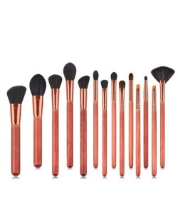 14 pcs Apricot Wooden Handle High Fashion Makeup Brushes Set