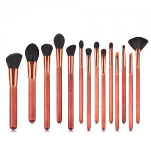14 pcs Apricot Wooden Handle High Fashion Makeup Brushes Set