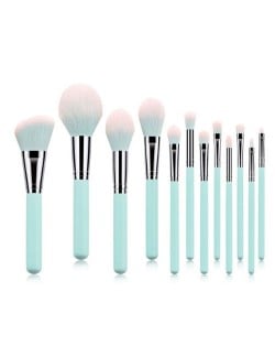 12 pcs Light Blue Wooden Handle High Fashion Makeup Brushes Set