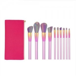 10 pcs Column Handle Design High Fashion Makeup Brushes Set - Rose