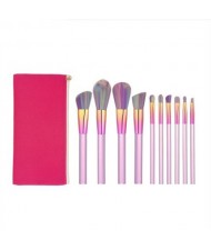 10 pcs Column Handle Design High Fashion Makeup Brushes Set - Rose