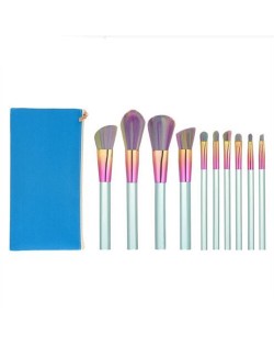 10 pcs Column Handle Design High Fashion Makeup Brushes Set - Blue