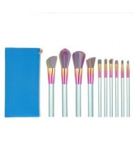 10 pcs Column Handle Design High Fashion Makeup Brushes Set - Blue