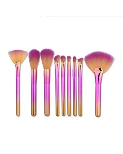 9 pcs Gradient Color Handle Fan-shape Fashion Makeup Brushes Set - Pink