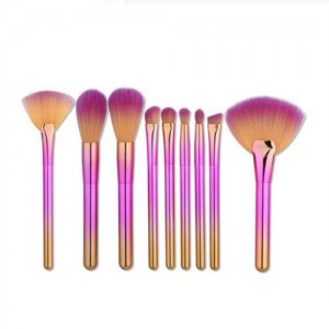 9 pcs Gradient Color Handle Fan-shape Fashion Makeup Brushes Set - Pink